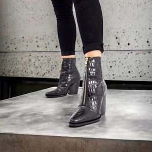 ASOS Croc Leather Zip Boots in Black Size UK 6